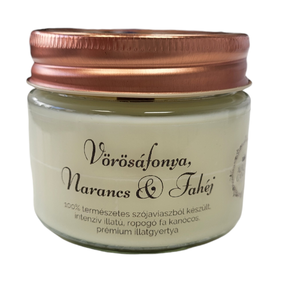 Szójaviasz gyertya (vörösáfonya, narancs & fahéj) (AuroraCandle)