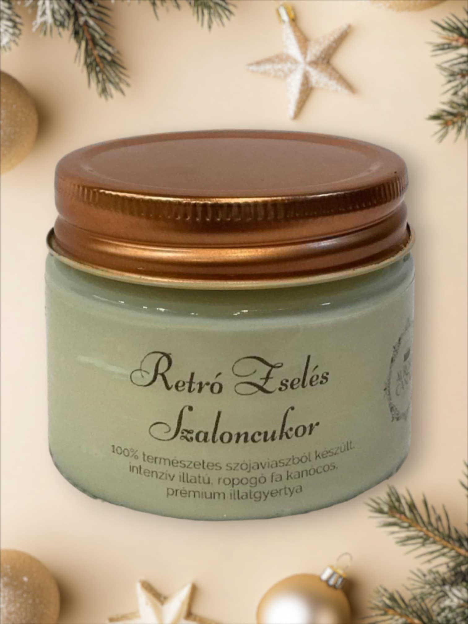 Szójaviasz gyertya fa ropogó kanóccal (retró zselés szaloncukor) (AuroraCandle)