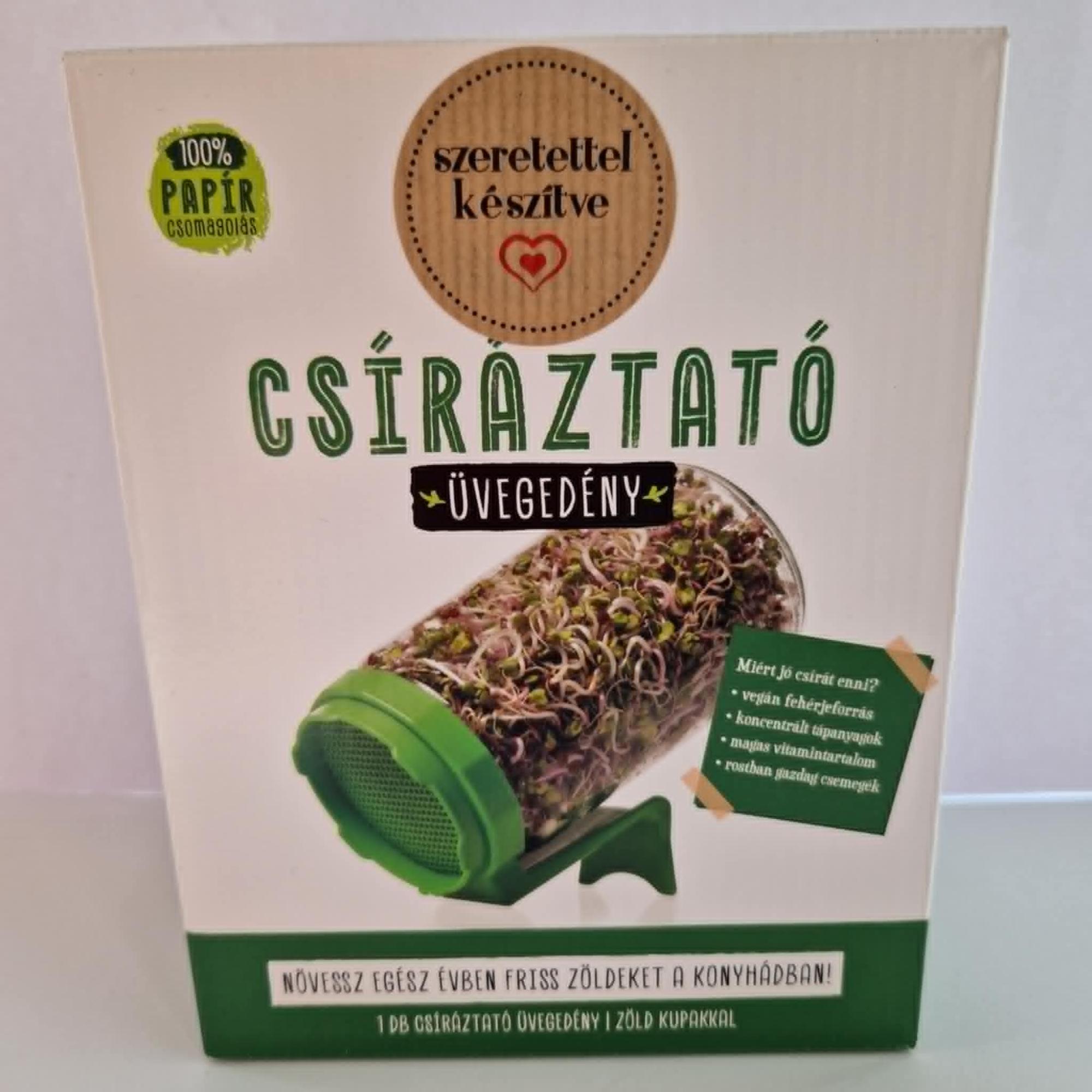 Csíráztató üvegedény zöld kupakkal