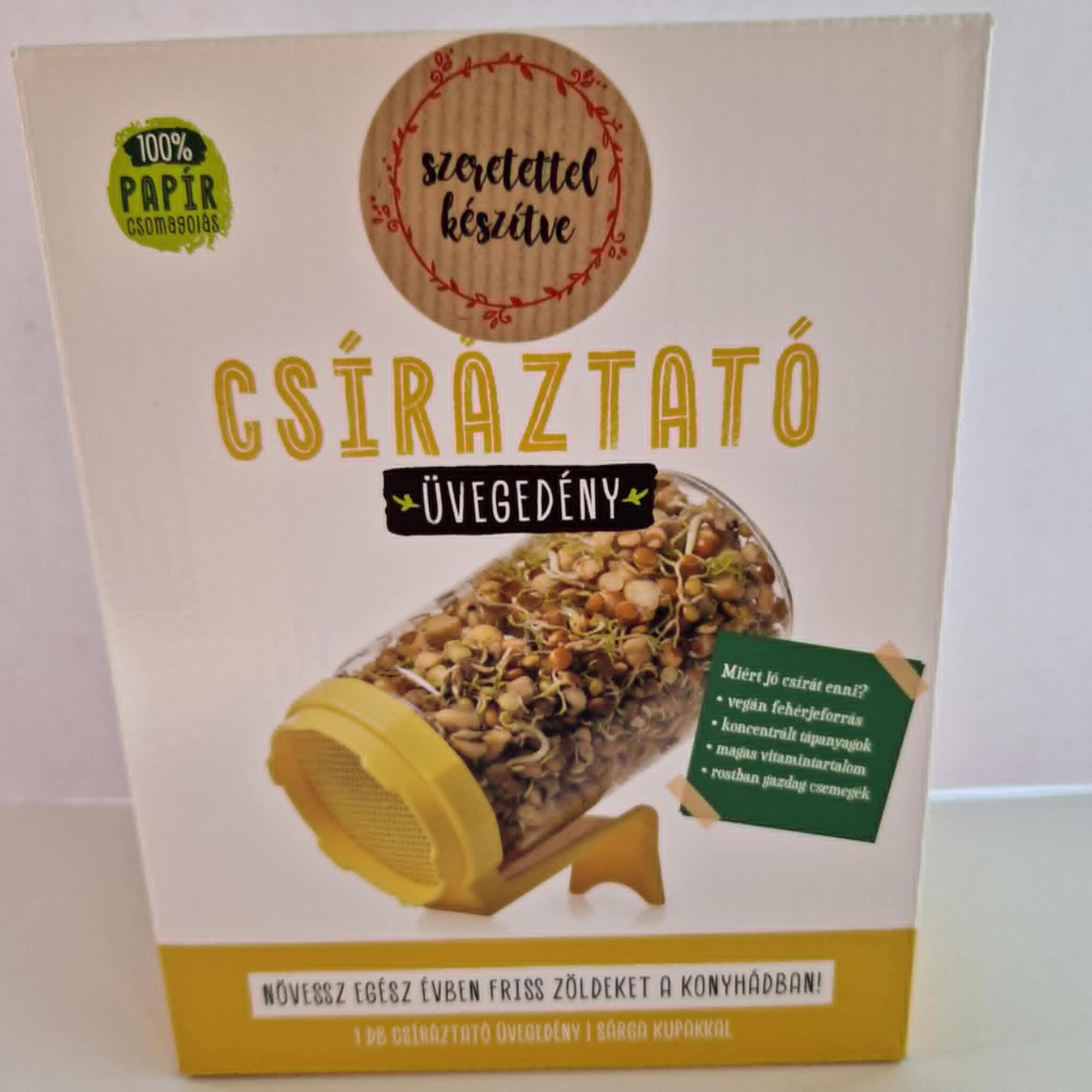 Csíráztató üvegedény sárga kupakkal