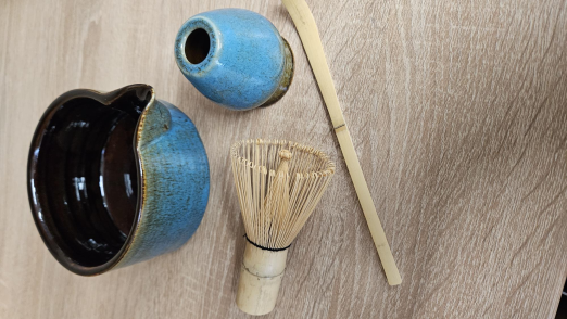 Matcha készítő szett 4 db-os -türkiz / Tál +ecset +tartó + kanál/